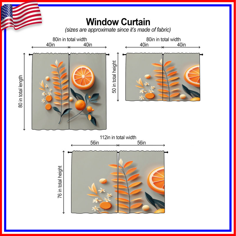 Rideaux orange obscurcissant et obscurcissant - 2 panneaux, 20 po x 50 po - 2 panneaux, Transparent