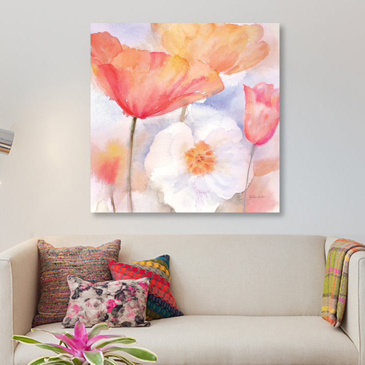 « aquarelle », peinture sur toile pastel, H 18 po x l 18 po x P 1,5 po, Toile tendue, Pas de tapis