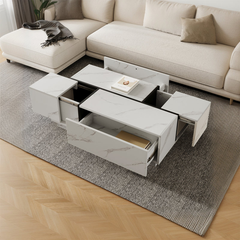 Table basse 47,2 po avec 2 tiroirs et 2 rangements cachés, Blanc