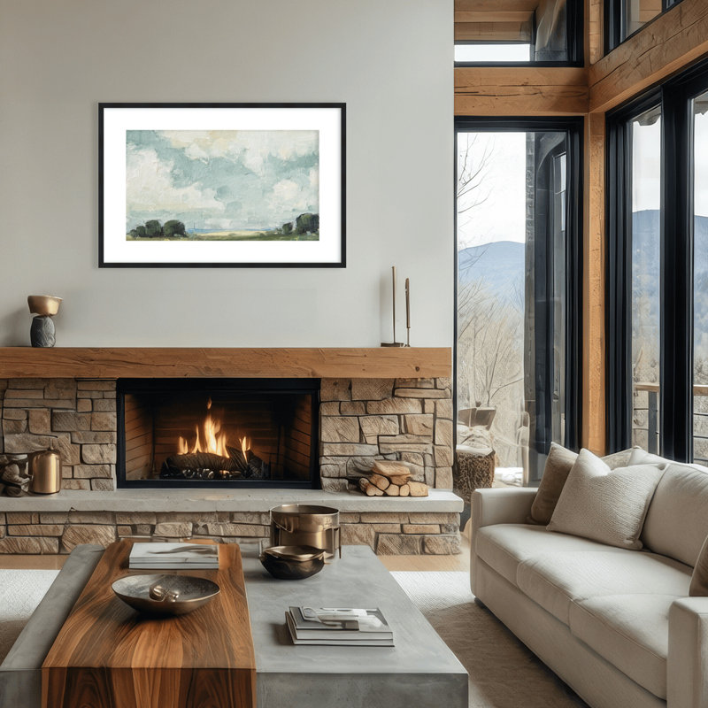 Nature Inspired Golden Meadows: A Serene Landscape Composition, 16" H x 24" W x 1.125" D, Framed Matted Print, Black
