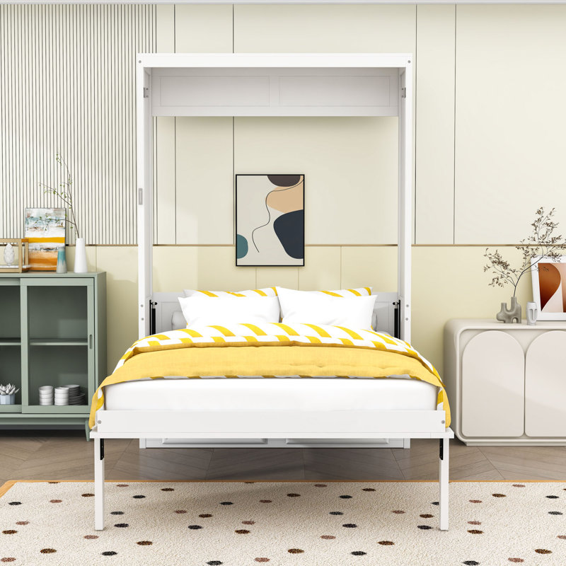 Lit escamotable double en bois avec tiroirs