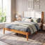 Structure de lit plateforme Mid-Century moderne avec tête de lit tapissier, support de lattes en bois massif, aucun sommier requis, assemblage facile-130042712-130042711