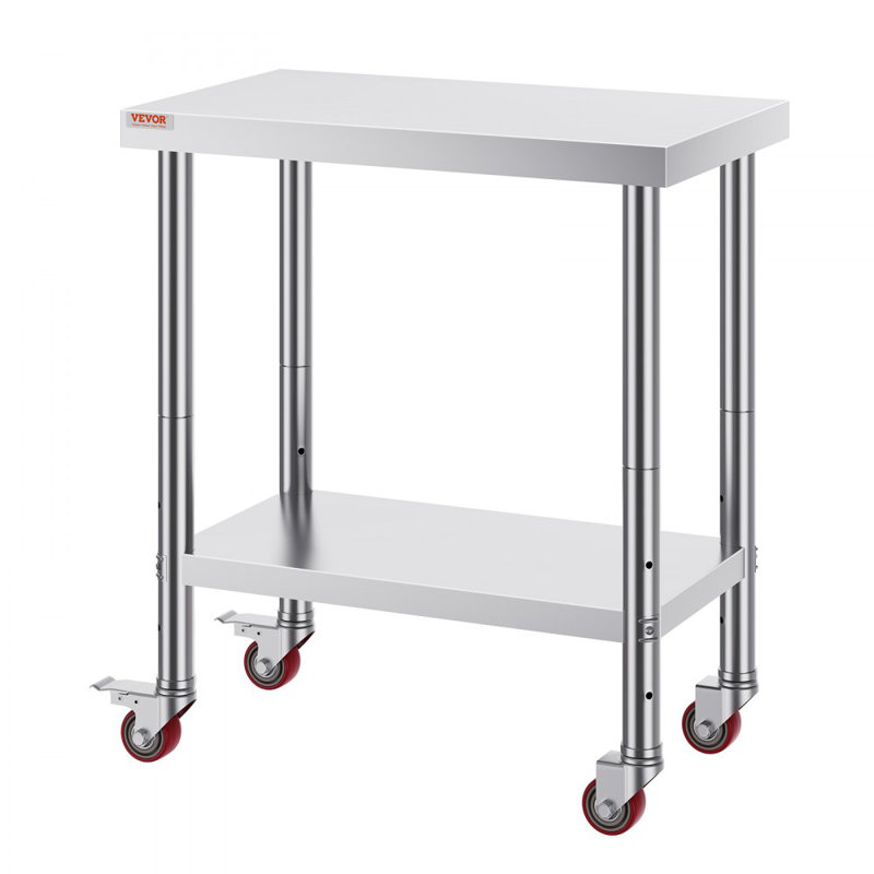 30x18x34 Inch Stainless Steel Work Table 3-Stage Adjustable Shelf with 4 Wheels