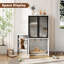 Meuble de litière moderne à 2 niveaux pour chat avec échelle, armoire de rangement cachée, hamac, porte grillagée en métal, à l'épreuve des chiens, salle de bain spacieuse pour chats pour grands chats - blanc