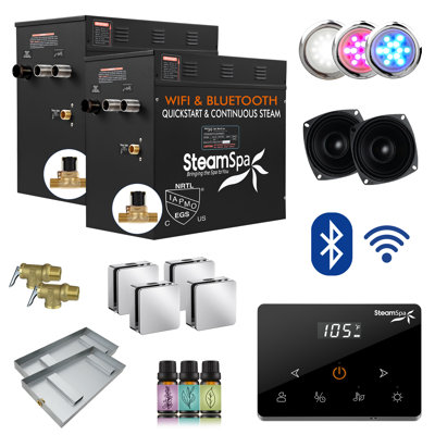 Black Series 24KW Steam Bath Generator With Fully Wireless Remote, BLUETOOTH, WIFI, And Auto Drain In Polished Chrome