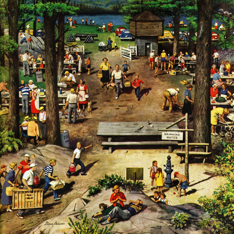 " Labour Day Picnic " by Curtis Publishing, 40" H x 40" W x 1.5" D