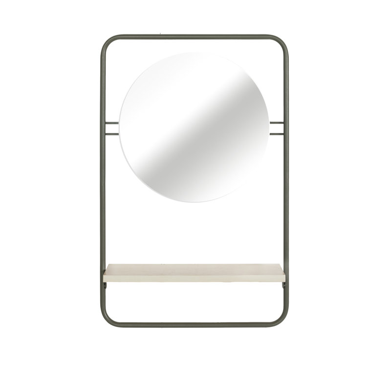 Fullilove Metal Flat Wall Mirror with Shelves, Green