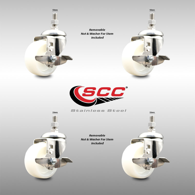 316SS Nylon Wheel Swivel Threaded Stem Caster Set Brake SCC