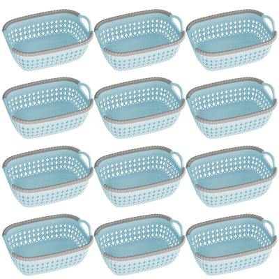 Panier en rotin en plastique, organisateur de bacs de rangement pour placard, étagère, cuisine, garde-manger et salle de bain - idéal pour le maquillage, les cosmétiques, les fournitures pour les cheveux et les vêtements
