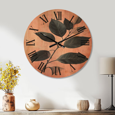 Horloge murale moderne silencieuse (sans tic-tac) Charcoal Leaf Branch, imprimée sur bois