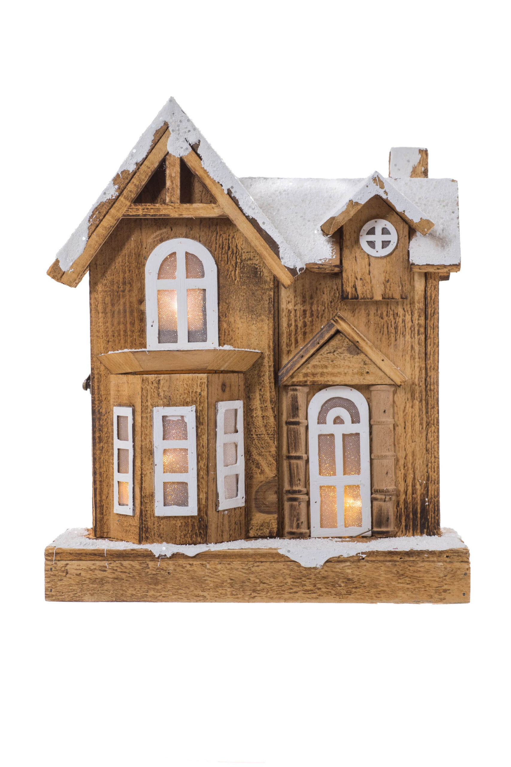 The Holiday Aisle® Smokey/White Wood Glittered Classic LED House | Wayfair