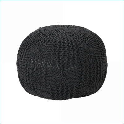 Ottoman Round Knitted Cotton Pouf for Living Room Bedroom | 16” Dark Gray | Cotton | Knitted