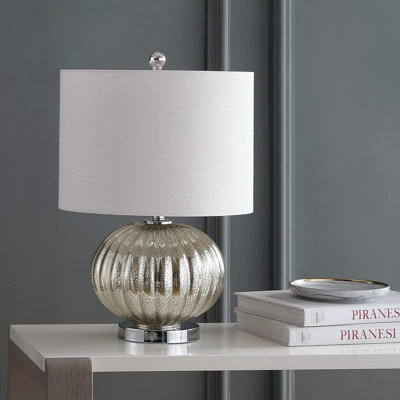 Lampe de table à DEL en verre au mercure de 21 po avec base en verre nervuré et abat-jour en coton, comprenant une ampoule à DEL écoénergétique, idéale pour la chambre à coucher, le bureau, la table de chevet et le bureau