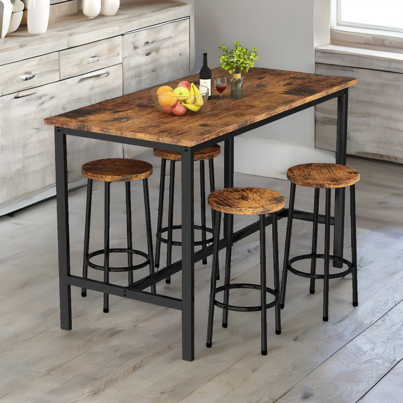 Reeside 4 - Person Dining Set With Table & Stools Industrial Rustic Brown Furniture