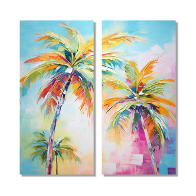 Popart Palm Trees - Palms & Palm Trees Wall Decor, Multi-Color Floral Framed Wall Art 2 Piece