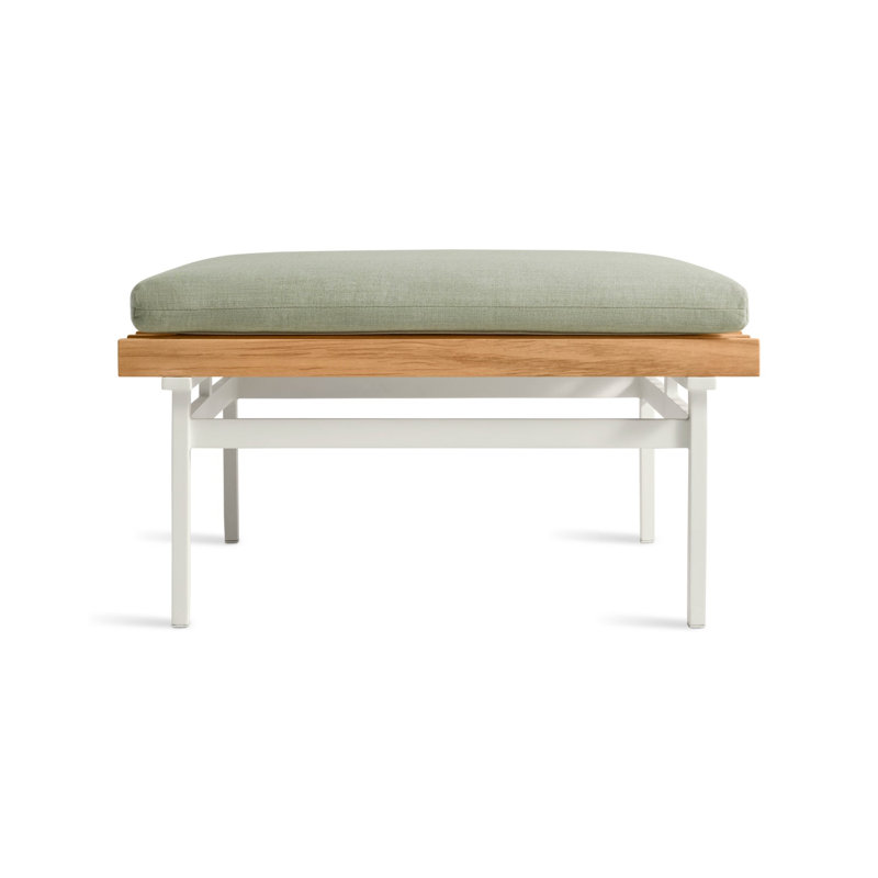 Perch Outdoor Teak Ottoman, White, Sunbrella Oasis