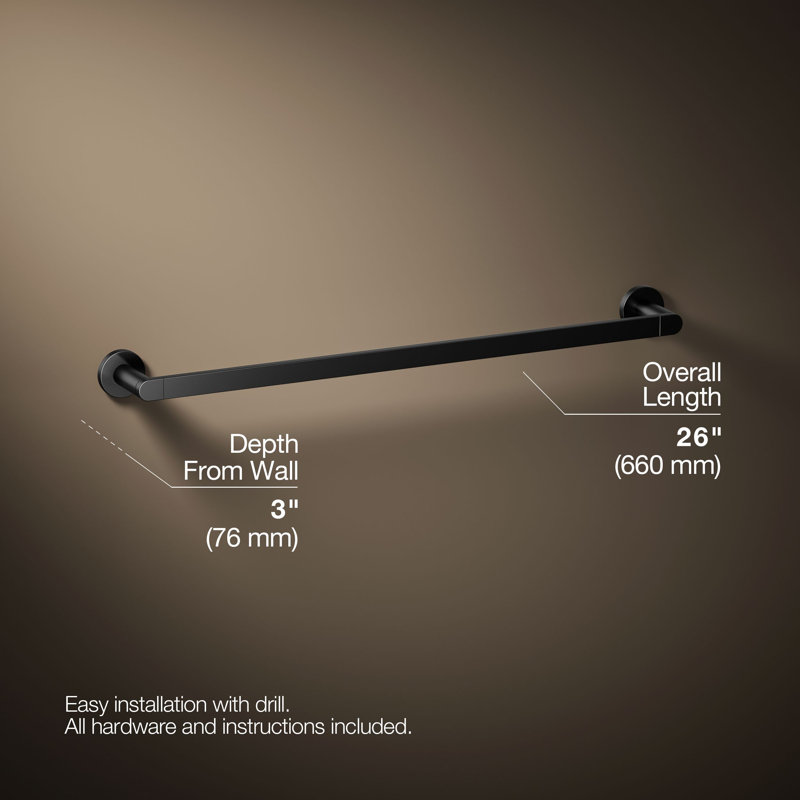 18" Wall Mounted Towel Bar, Matte Black, 24"W