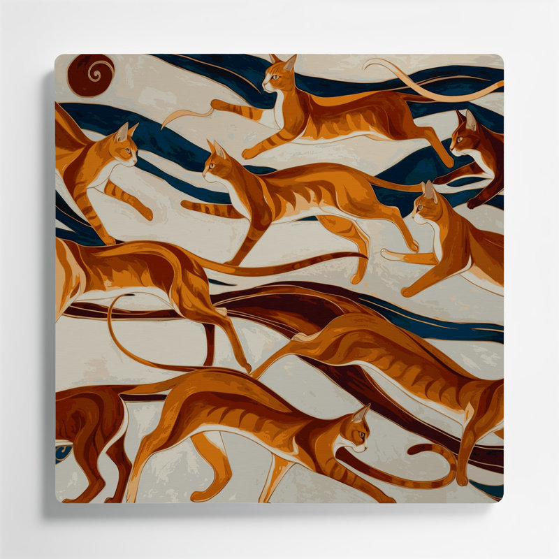 Chats Javanais, art mural en métal beige, H 192 po x l 192 po x P 0,05 po