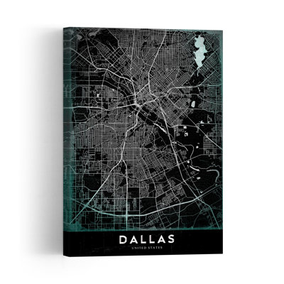 Modern Dallas City Map Retro Vintage City Architecture Wall Art Print 1 Piece Wrapped Canvas Wall Art