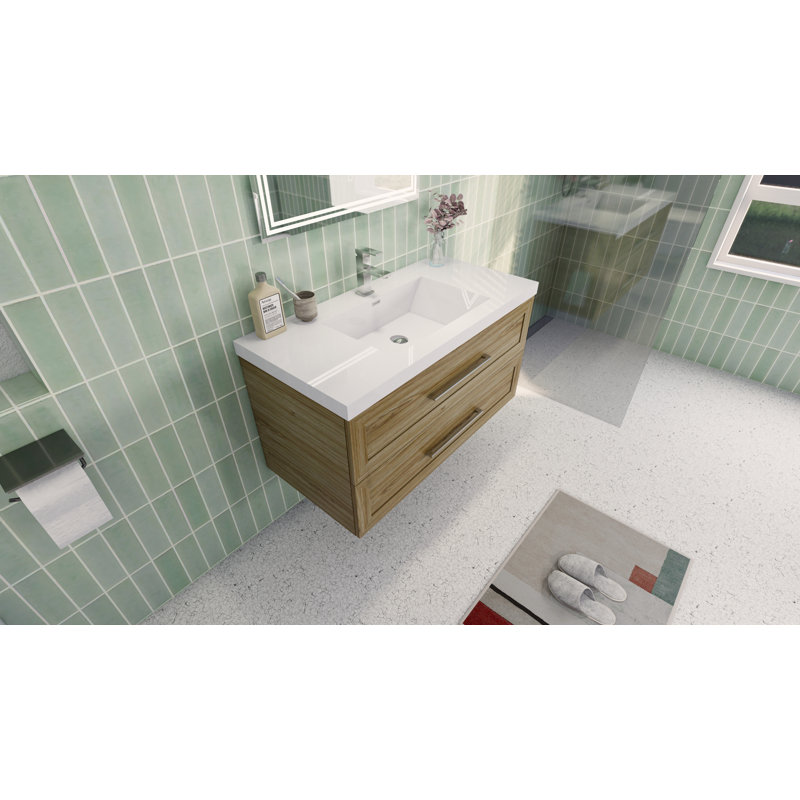 Vicaro 41.5'' Single Bathroom Vanity with Acrylic Top, White Oak