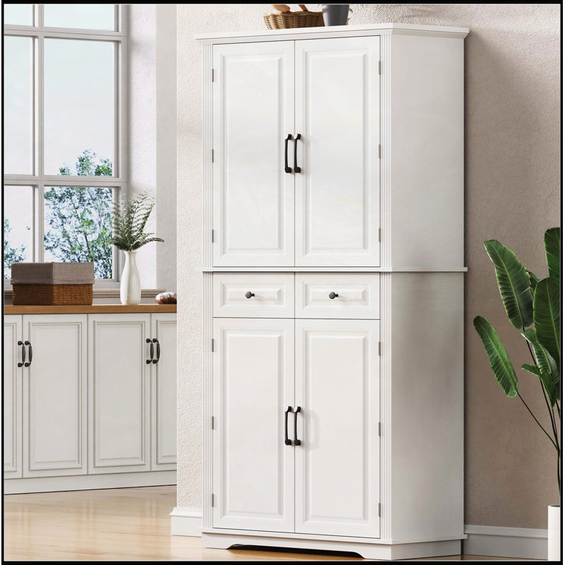 Grand garde-manger de style campagnard avec 3 organisateurs coulissants, 6 tablettes de porte et une texture en relief pour un rangement efficace et un décor élégant