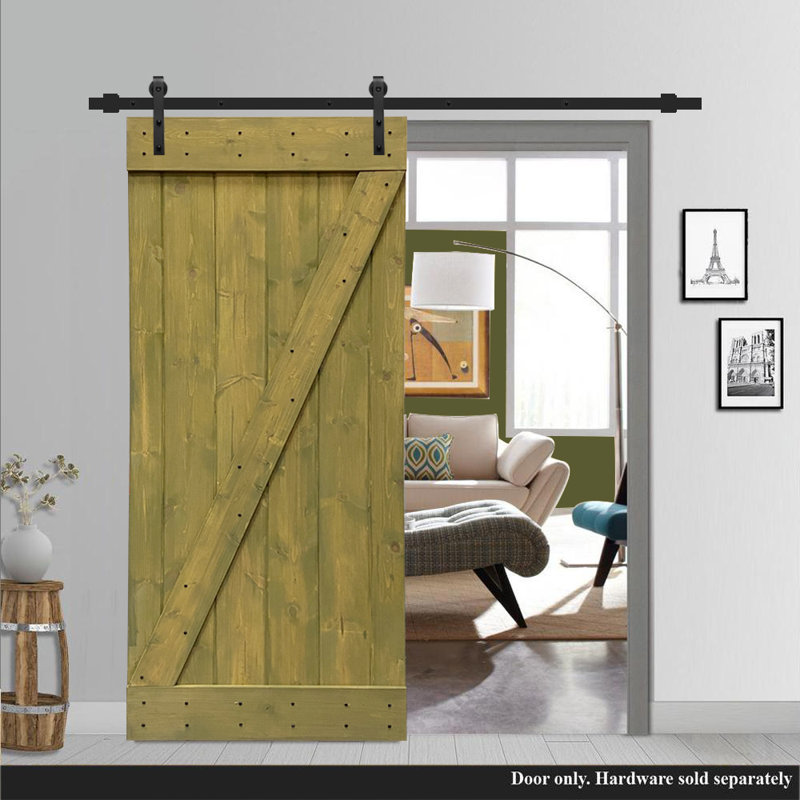 Panelled Wood Stained Z Series Pre Assembled Barn Door Without Sliding Hardware Kit, 42" x 84", Jungle Green