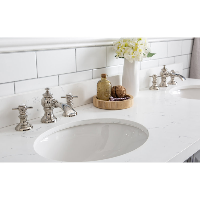 60" Palace Collection Quartz Carrara Cashmere Grey Bathroom Vanity Set With Hardware And F2-0013 Faucets in Chrome Finish