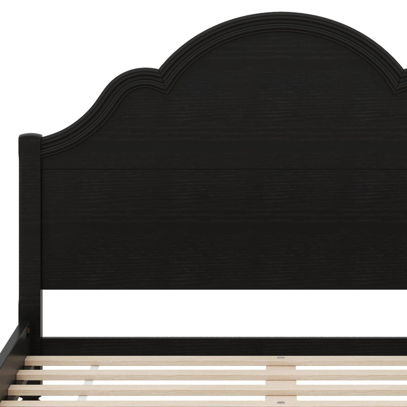 Lit plateforme en bois avec tête et pied de lit, aucun sommier nécessaire, Noir