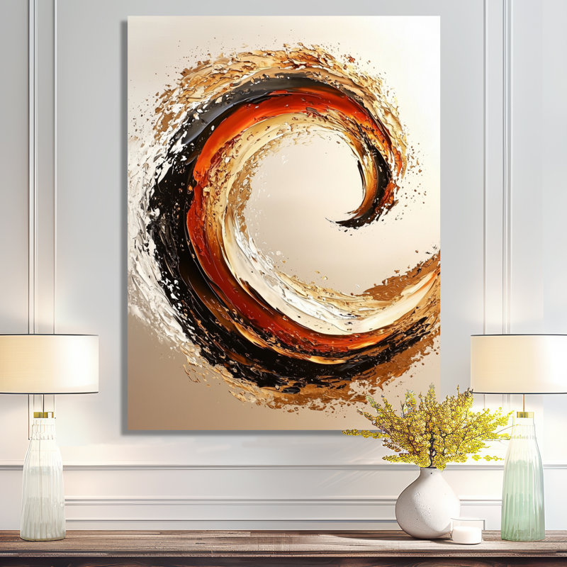 Golden and Red Coastal Waves III - décoration murale nautique en métal, impression métallique bord de mer