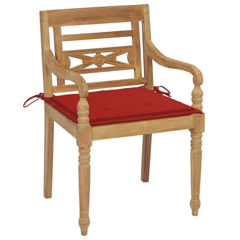 Chaises vidaXL 2 pièces avec coussins rouges en bois de teck massif vidaXL, Rouge, 2