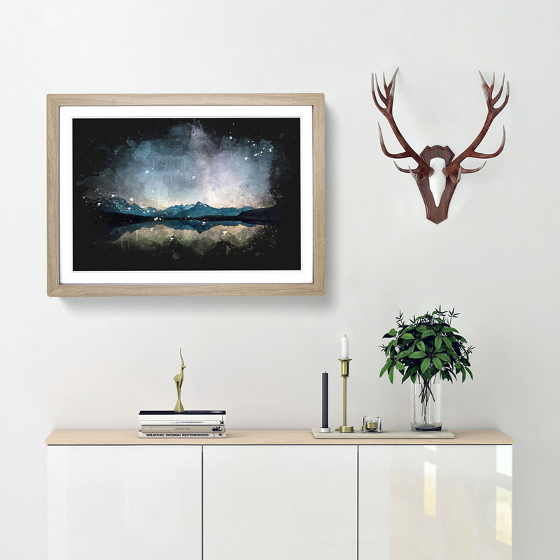 Mountain Star Reflection in Italy - Picture Frame Graphic Art Print, 62cm H x 87cm W x 2cm D, Oak Framed