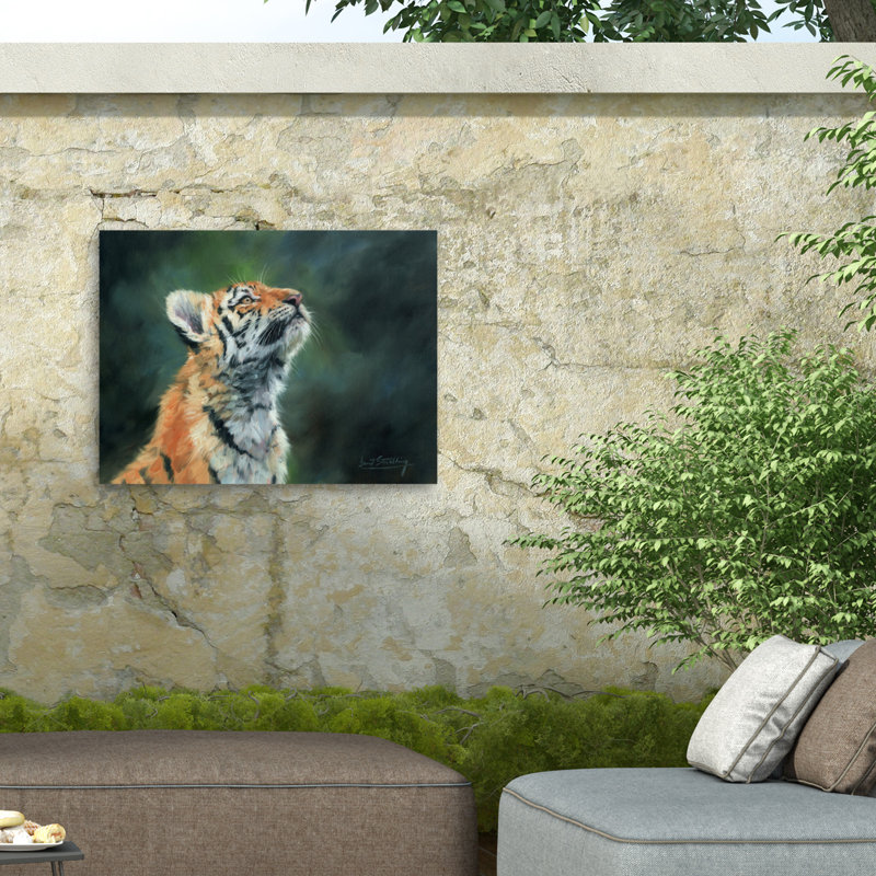 Toile d'extérieur David Stribble TIGER CUB LOOKING UP, H 14 po x l 19 po