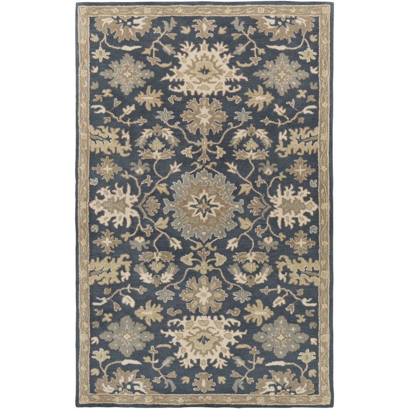 Tapis bleu marine / brun / beige en laine touffeté à la main Arden, Rectangle de 10 pi x 14 pi
