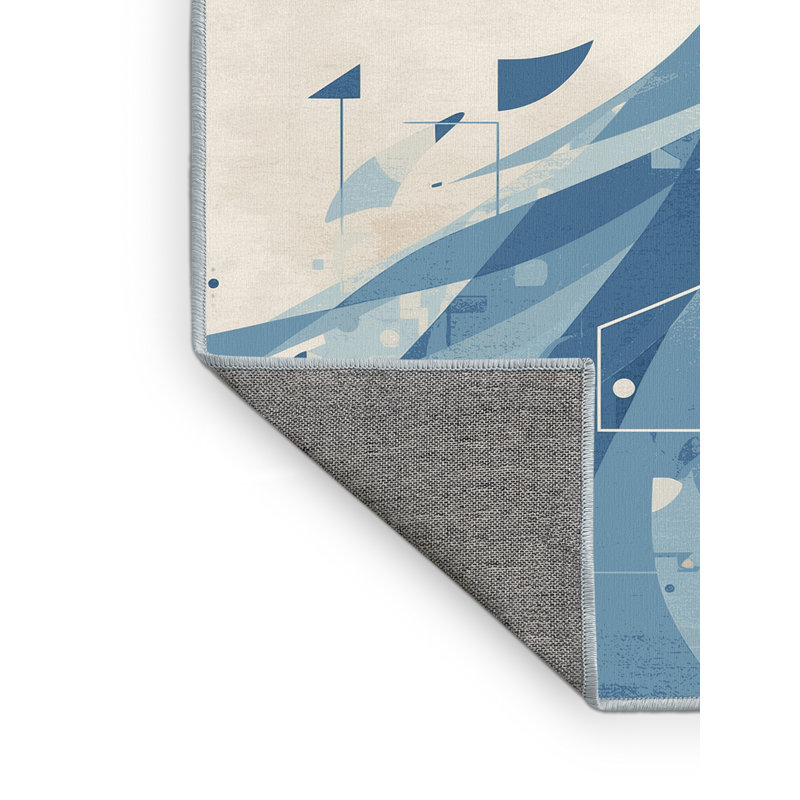 Tapis beige lavable à la machine Pittman Minimalist - reliure bleu ciel, 4 x 2