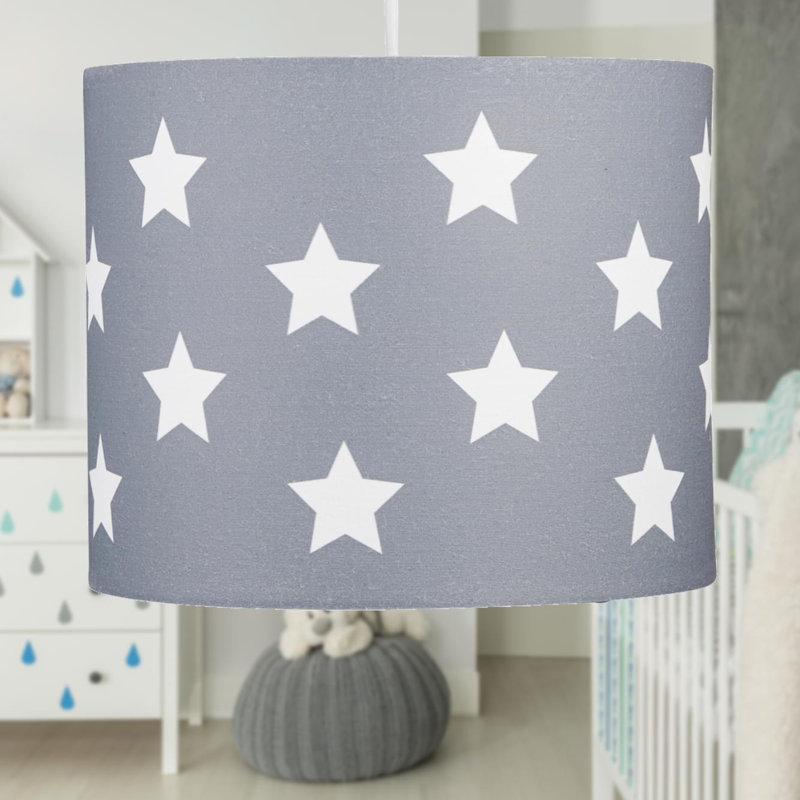 20cm H Cotton Drum Pendant Shade ( Uno ), Grey/White