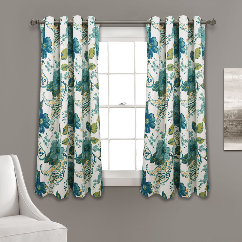 Floral Paisley Room Darkening Curtain Pair, Blue, 52"W x 63"L