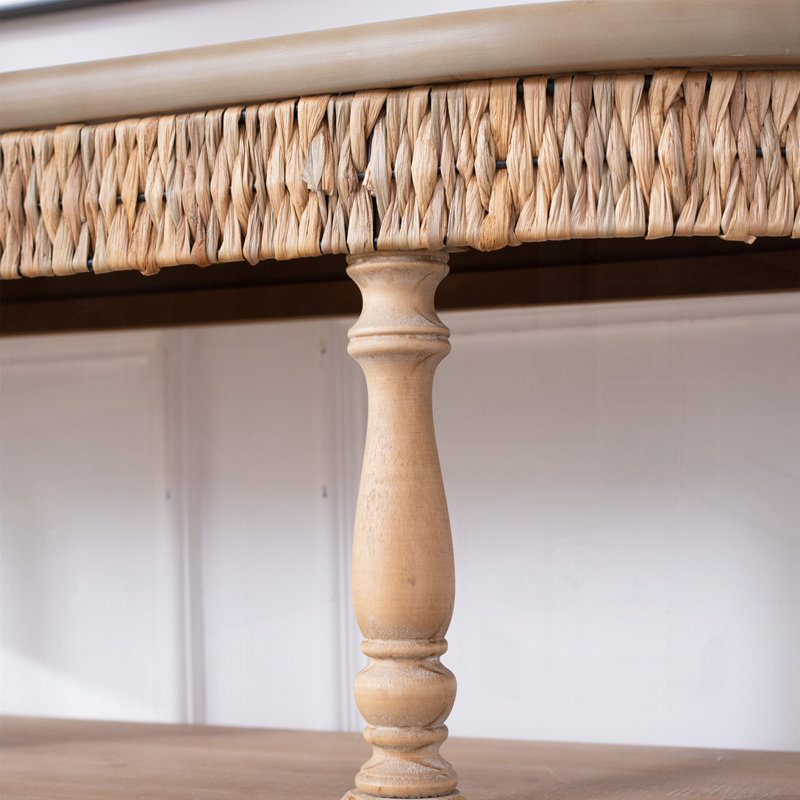 Console en bois fabriquée à la main avec garniture tissée à la main, tablettes de rangement à 3 niveaux