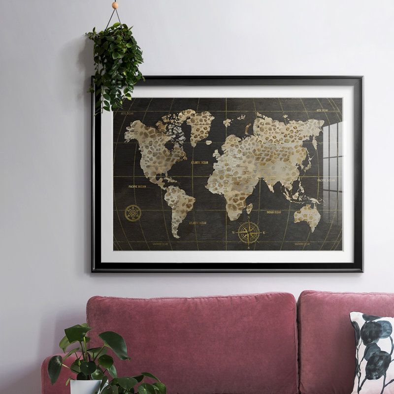 Carte du monde de safari, Noir, H 19 po x l 27 po x P 1,5 po