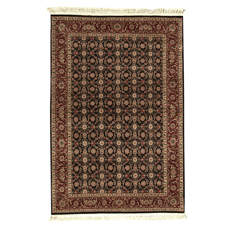 Tapis noir / vin / beige noué à la main de haute qualité