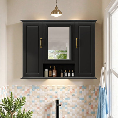 Armoire de salle de bain à miroir 36 po avec 3 portes et panneau de fibres à densité moyenne