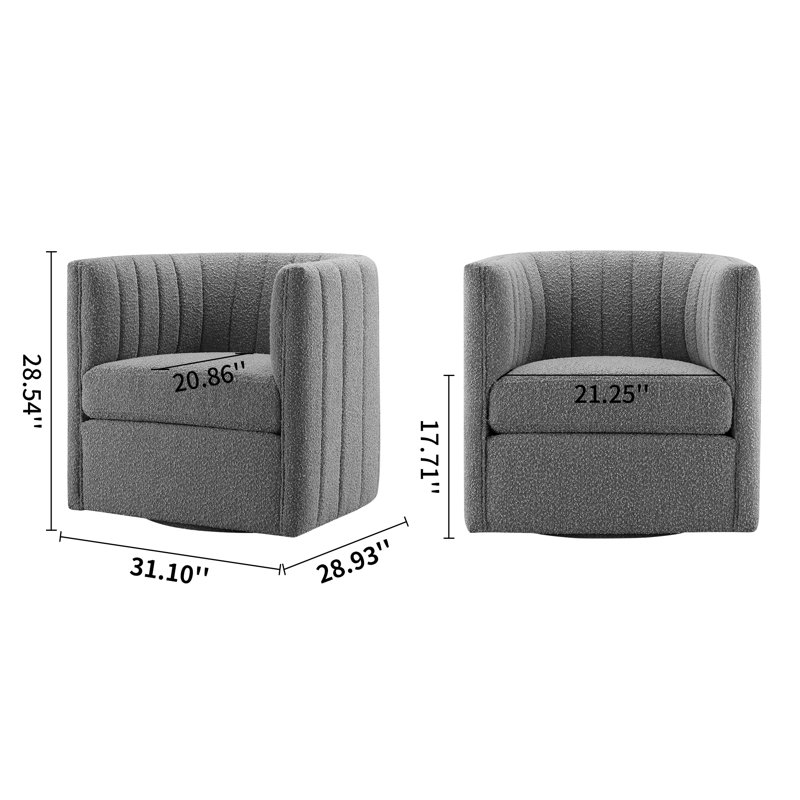 Irasema Upholstered Swivel Barrel Chair, Black Microfiber/Microsuede