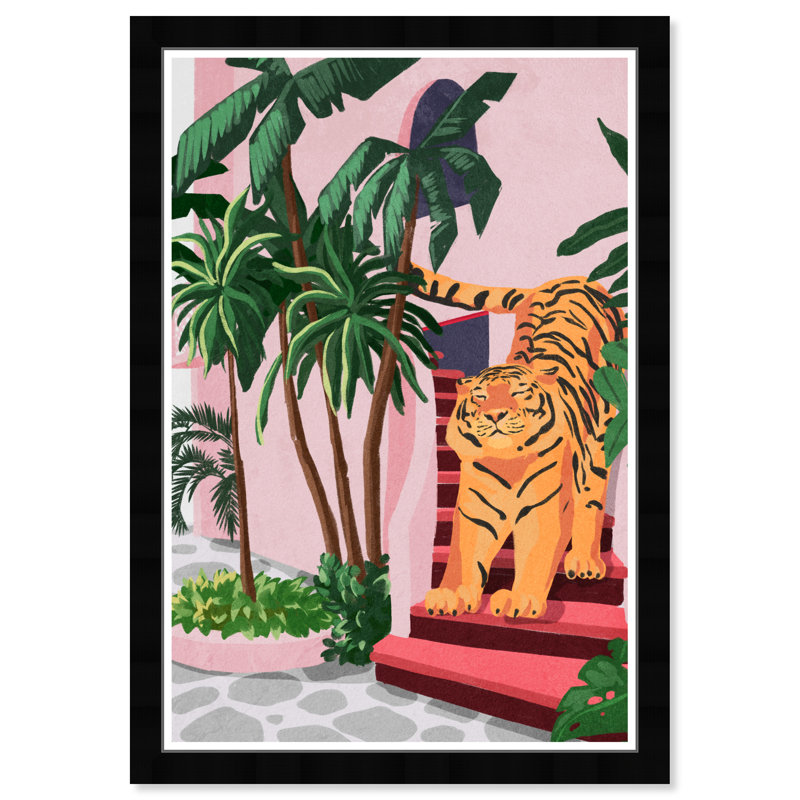 Animaux, tigre, impression sur papier rose tropical