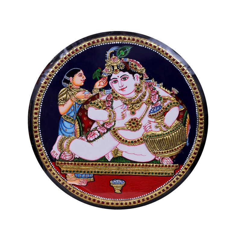 Beurre Krishna Tanjore, peinture | Couleurs traditionnelles avec or 24 carats | Avec cadre