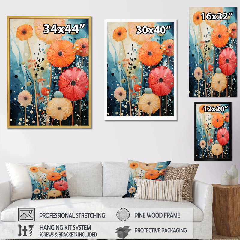 Luvenia corail bleu sarcelle contrastant contrastes II sur toile, H 32 po x l 16 po x P 1 po, Cadre flottant noir