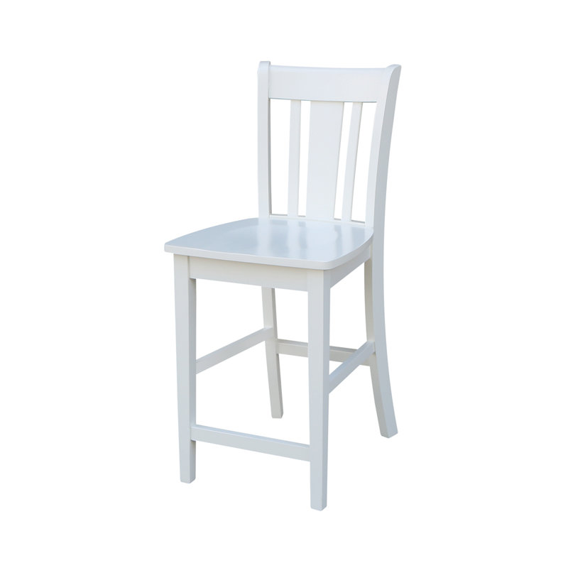  Tabouret de comptoir en bois massif Guzik, Tabouret de comptoir (siège d'une hauteur de 24 p, Blanc