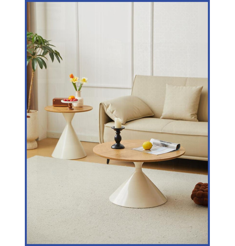 Ensemble de tables basses 2 pièces avec plateau en bois aggloméré blanc Base en acier, peu encombrante Facile à assembler