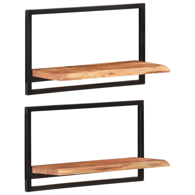 Raekwon 2 Piece Acacia Solid Wood Floating Shelf with Live Edge, 35cm H x 60cm W x 25cm D