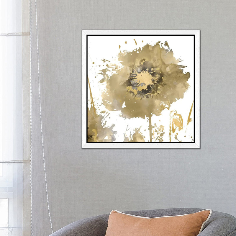 Flower Burst In Gold I by Vanessa Austin - Print on Canvas, 93.98 cm H x 93.98 cm W, White Framed