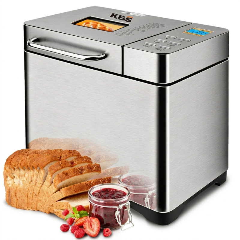 Minuterie à affichage à cristaux liquides entièrement automatique avec machine à pain 19L 2 en 1 KBS 19-en-1, 3 tailles de pain, 3 couleurs de croûte, modèle en acier inoxydable n ° 013