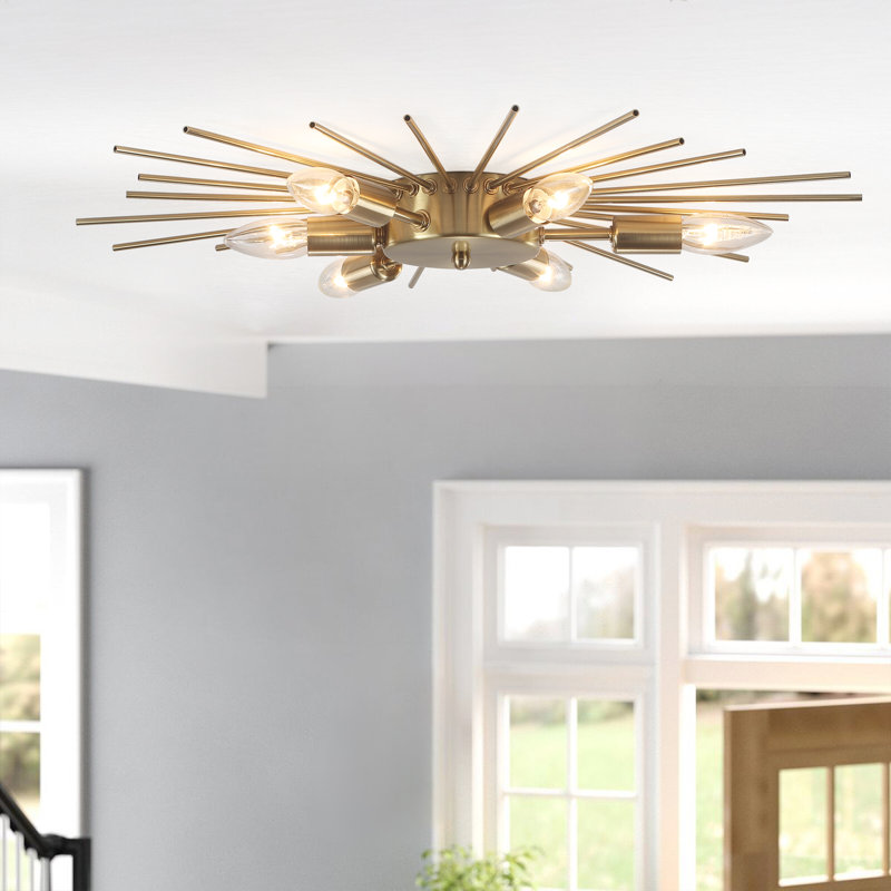 Plafonnier encastré linéaire / spoutnik 6 lumières 23,82 po à intensité variable, Doré